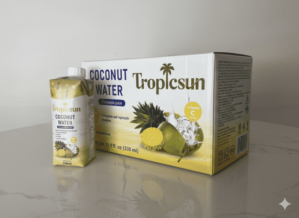 1 thùng carton gồm 12 hộp nước dừa dứa dung tích 330ml