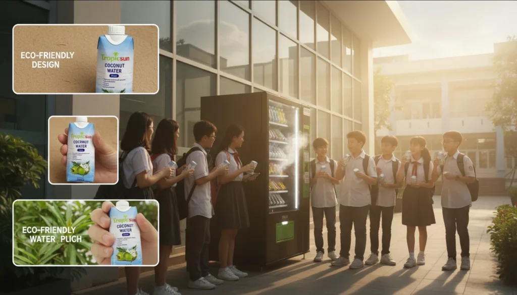 Kích thước hộp giấy nước trái cây TropicSun chuẩn máy bán hàng: